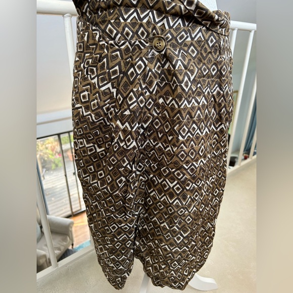 Weekend Max Mara Linen Pleated Skirt Size 10 Tribal Geometric Pattern Natural - Picture 6 of 13